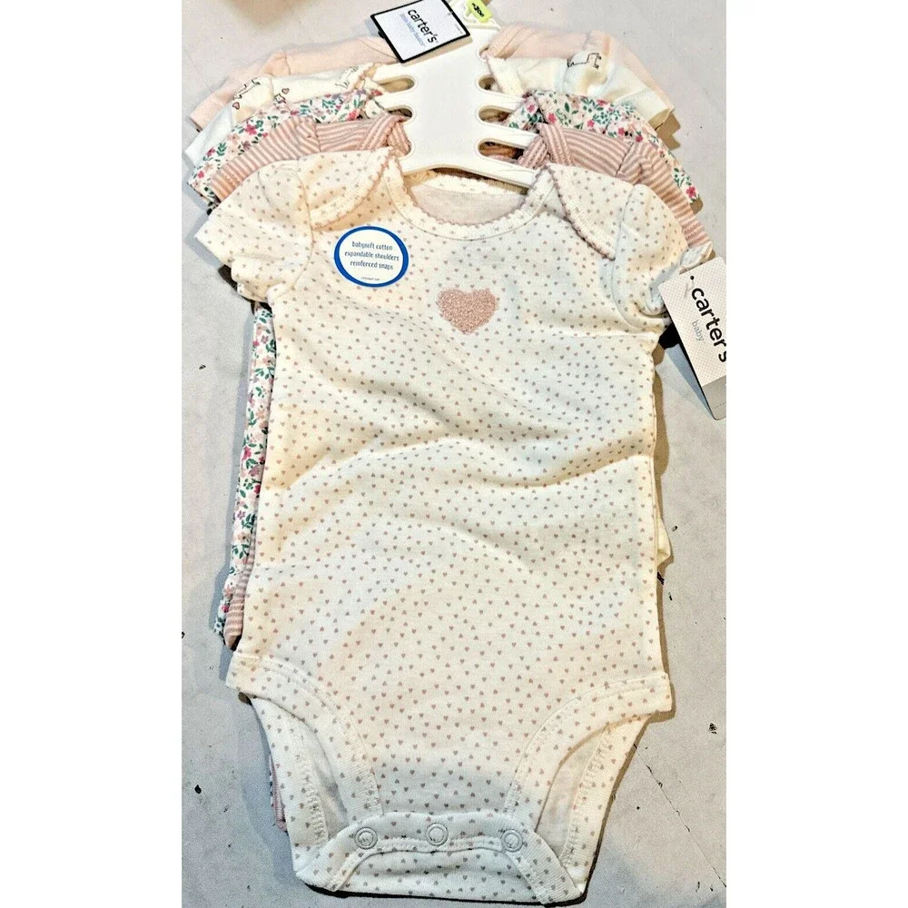 NEW CARTER'S Baby girl's Bodysuits Girl 5 Piece Set Hearts Flowers 24 mos